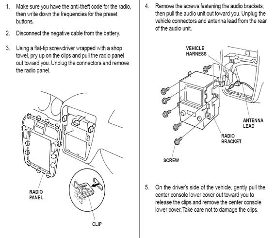 Acura radio panel removal replacement instructions diagram dash disassembly